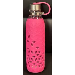 Contigo Glass 24oz Screw Top Reusable Water Bottle Pink Cutouts 2 Straws NEW